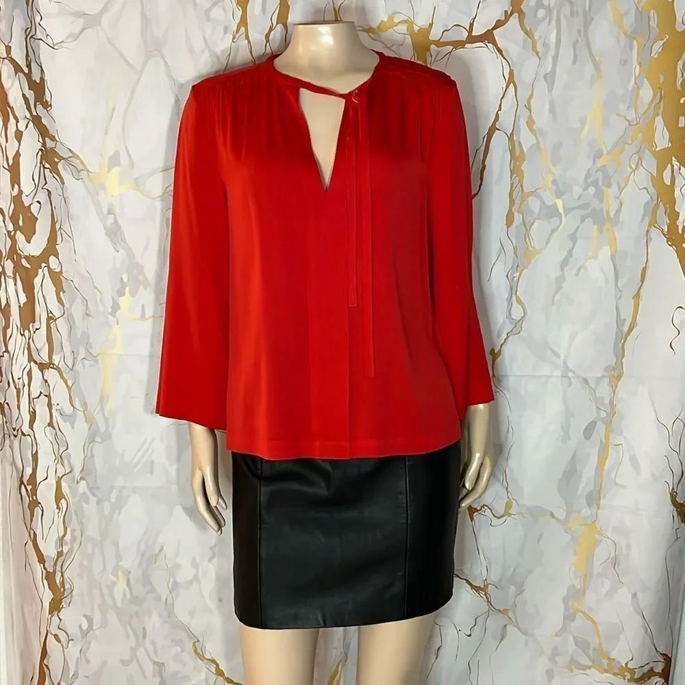 *Diane Von Furstenberg, red silk, long sleeve blouse